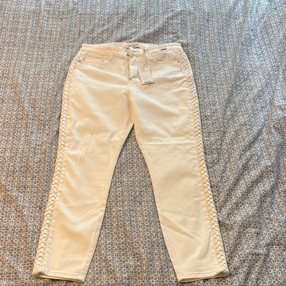 Judy Blue White Relaxed Fit Jeans with Braided Detail